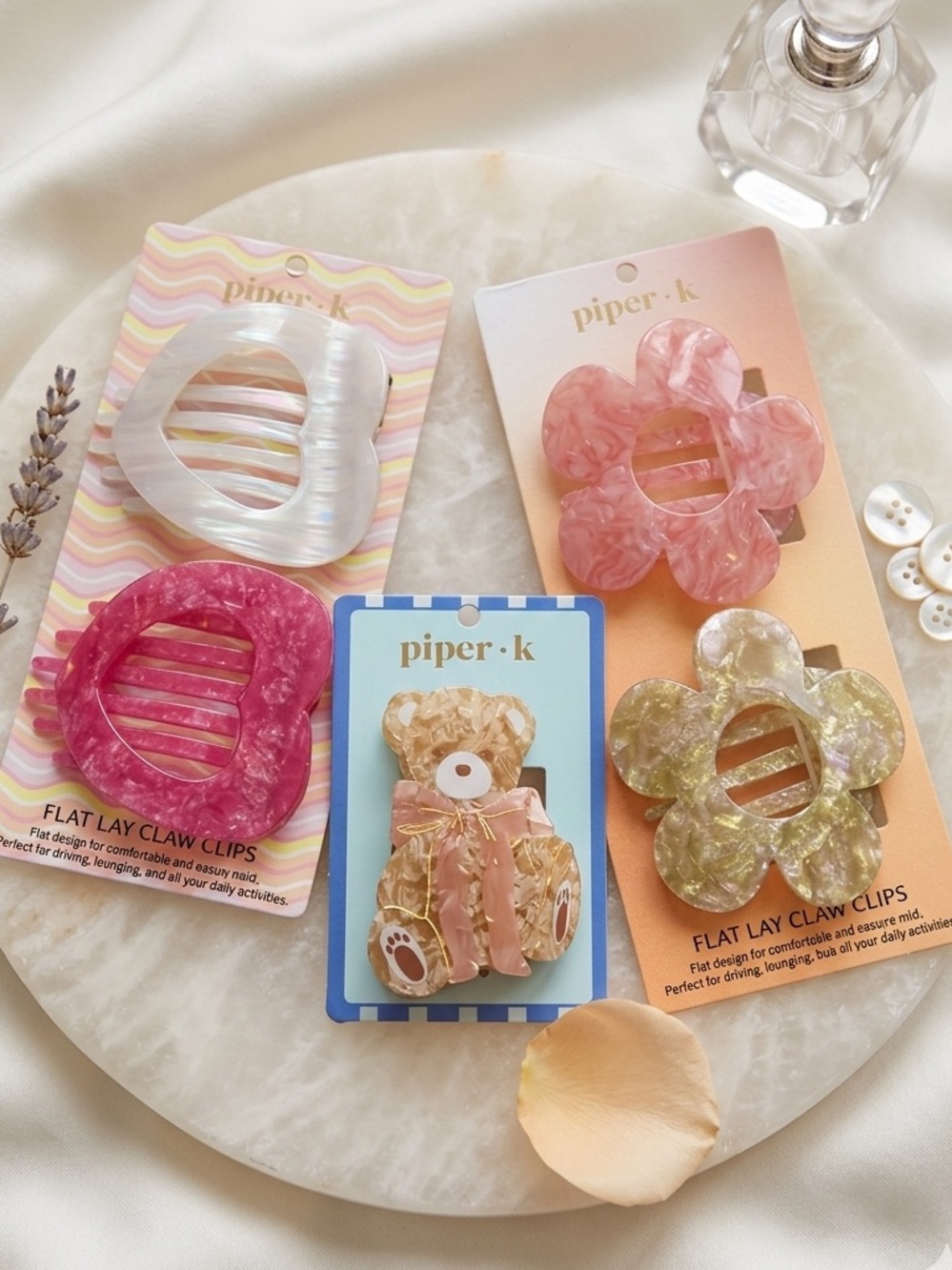 piper·k Pink Flower Hair Claw Clip - Translucent Pink